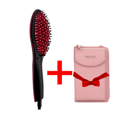 Ceramic Hair Brush Straightner +Phone bag