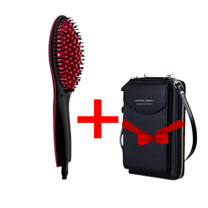 Ceramic Hair Brush Straightner +Phone bag